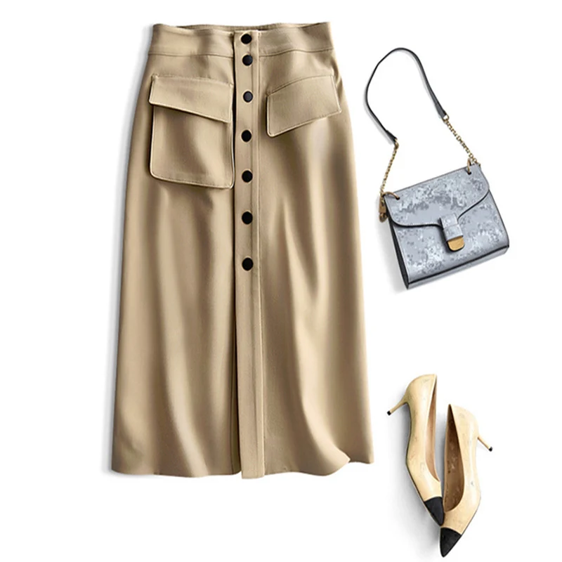 Damen Eleganter Midirock mit Taschen Nord Taschen
