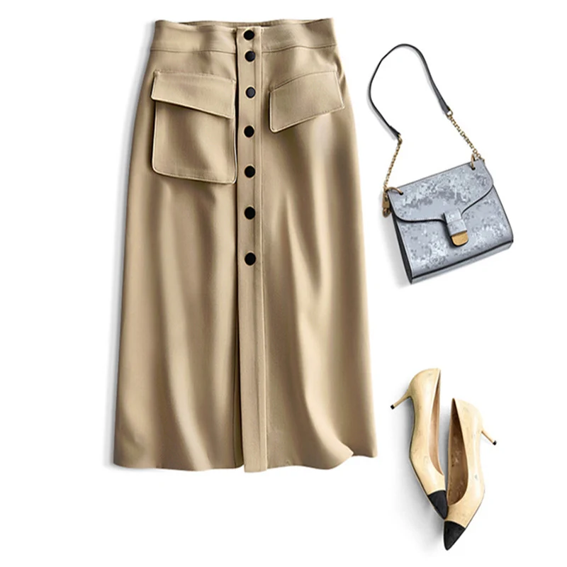 Damen Eleganter Midirock mit Taschen Nord Taschen