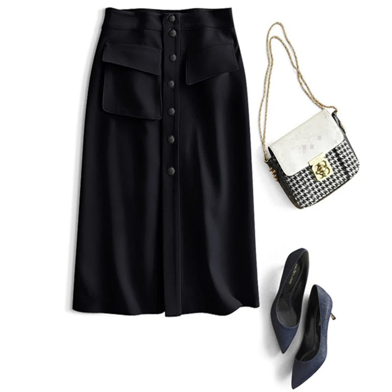 Damen Eleganter Midirock mit Taschen Nord Taschen