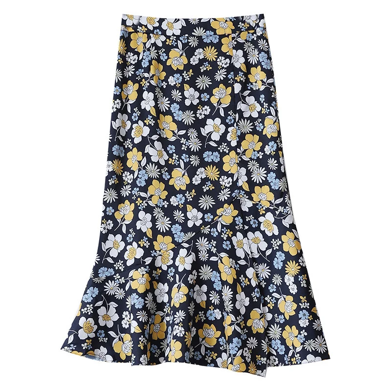 Damen Floraler, schwingender Midirock Nord Taschen