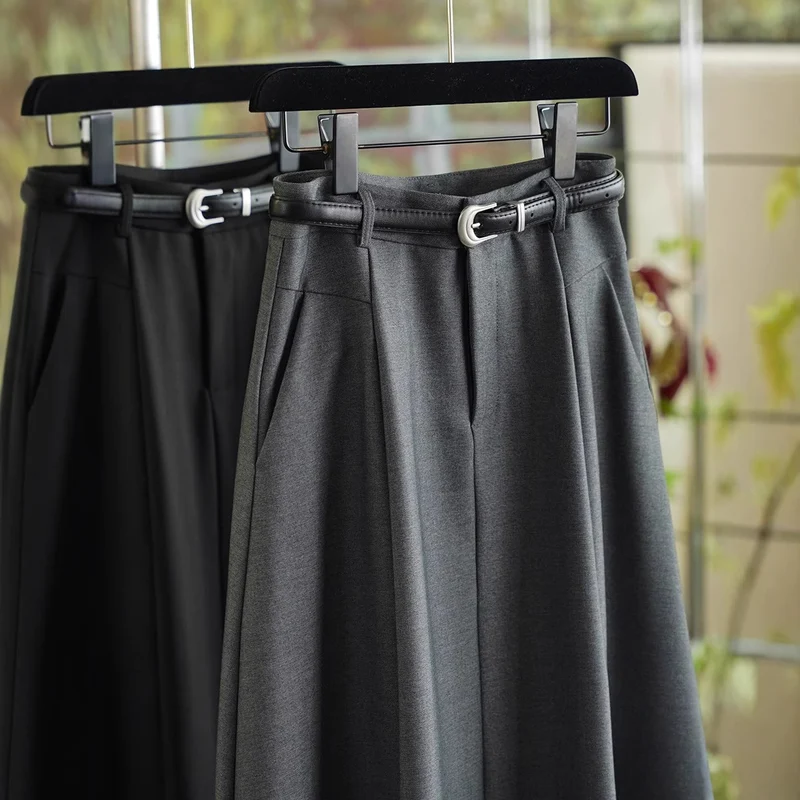 Damen Eleganter Midirock mit Taillengürtel Nord Taschen