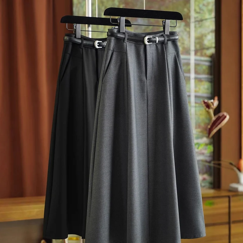 Damen Eleganter Midirock mit Taillengürtel Nord Taschen