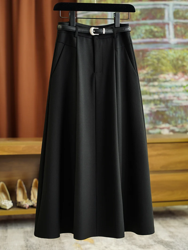 Damen Eleganter Midirock mit Taillengürtel Nord Taschen