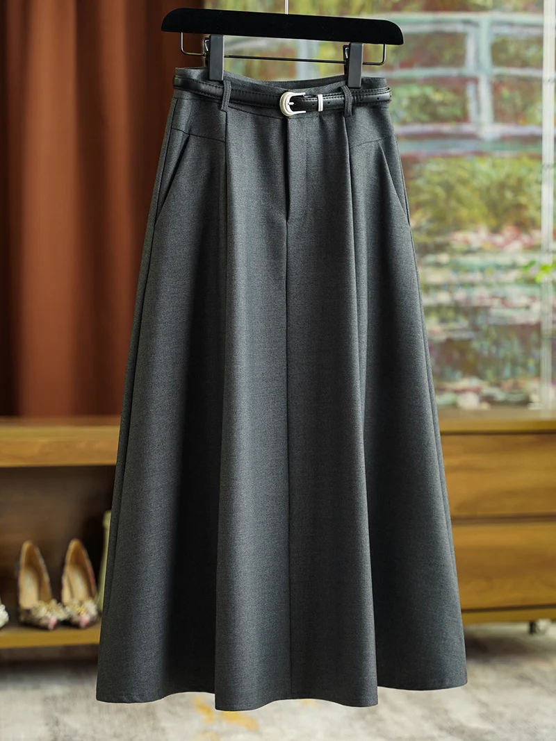 Damen Eleganter Midirock mit Taillengürtel Nord Taschen