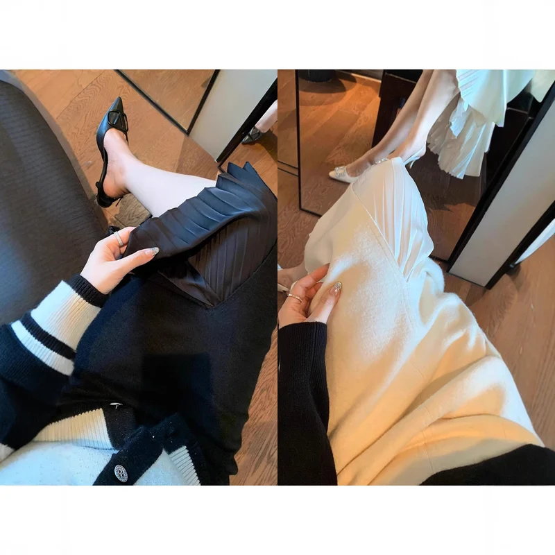 Damen Eleganter Midirock mit Schlitzen Nord Taschen