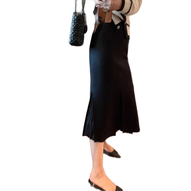 Damen Eleganter Midirock mit Schlitzen Nord Taschen