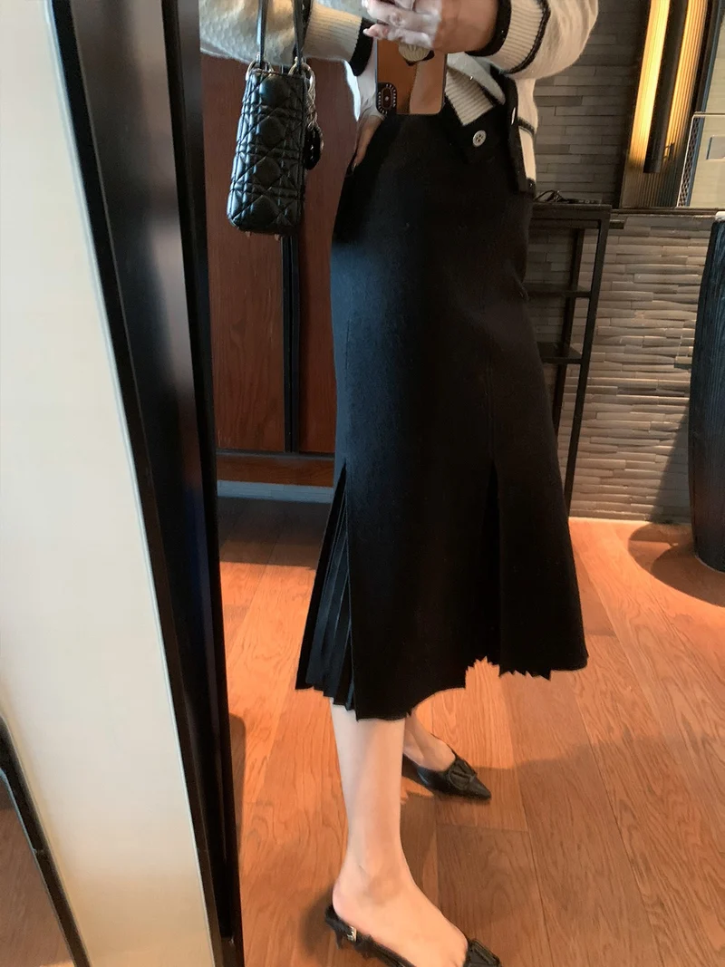 Damen Eleganter Midirock mit Schlitzen Nord Taschen