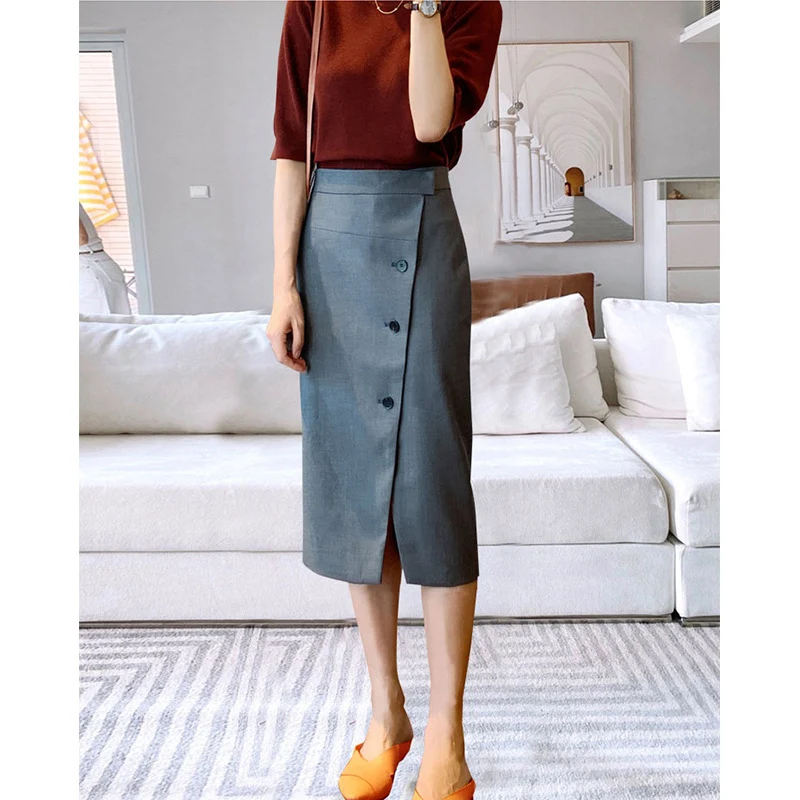 Damen Eleganter Midirock mit Knopfdetail und Taillengürtel Nord Taschen