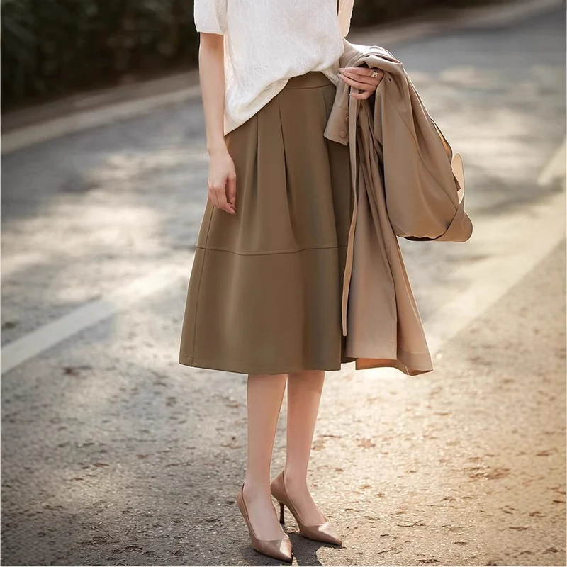 Damen Eleganter Midirock mit Falten und hohem Bund Nord Taschen