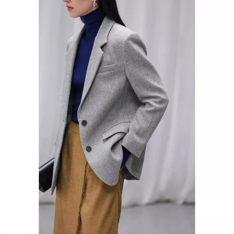 Damen Eleganter Tweed Blazer mit Taillengürtel Nord Taschen