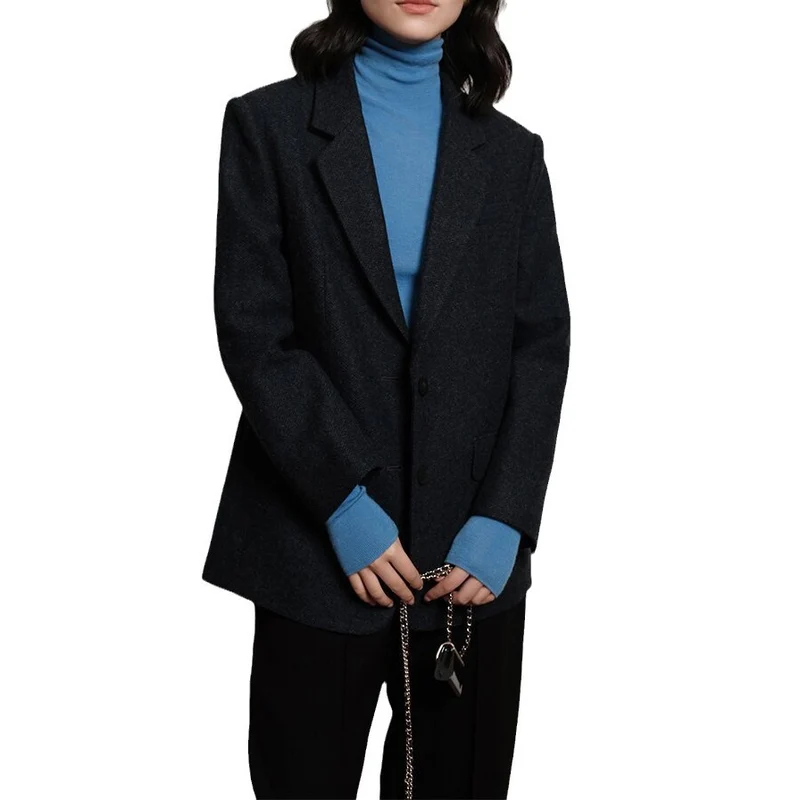 Damen Eleganter Tweed Blazer mit Taillengürtel Nord Taschen
