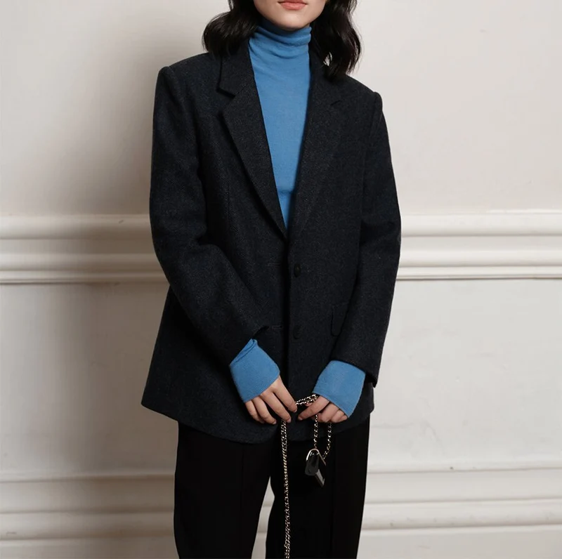 Damen Eleganter Tweed Blazer mit Taillengürtel Nord Taschen