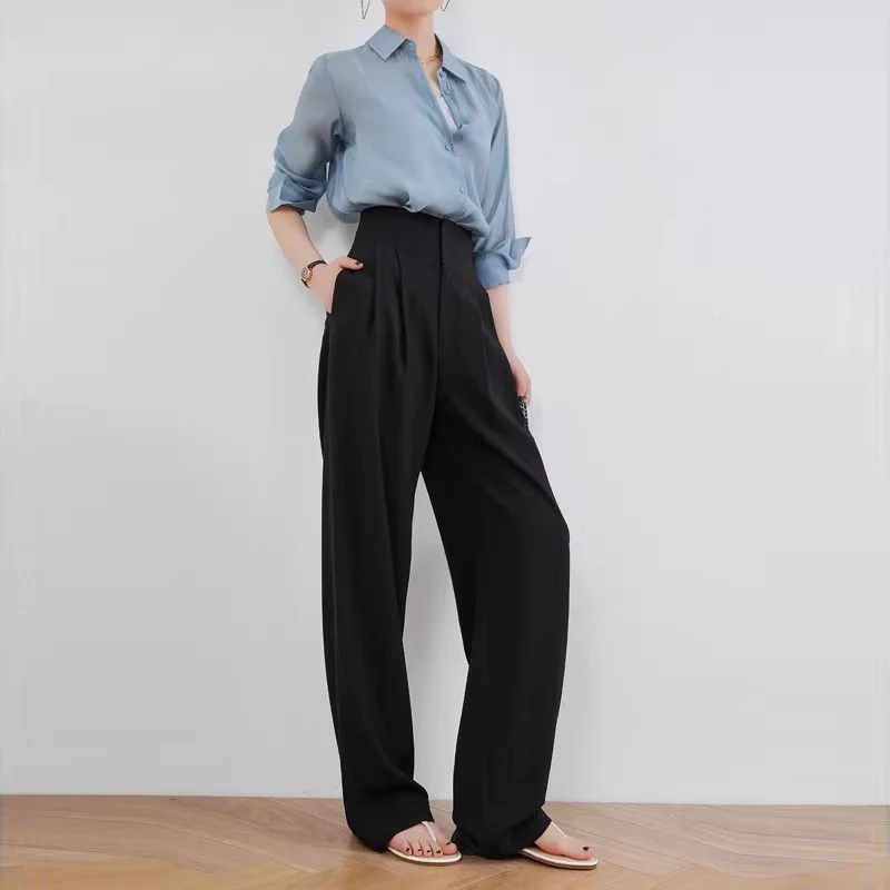 Damen Elegante und lässige High-Waist Stoffhose Nord Taschen