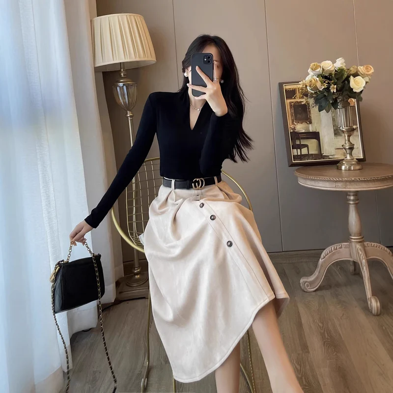 Damen Elegantes Midikleid mit Knopfleiste Nord Taschen