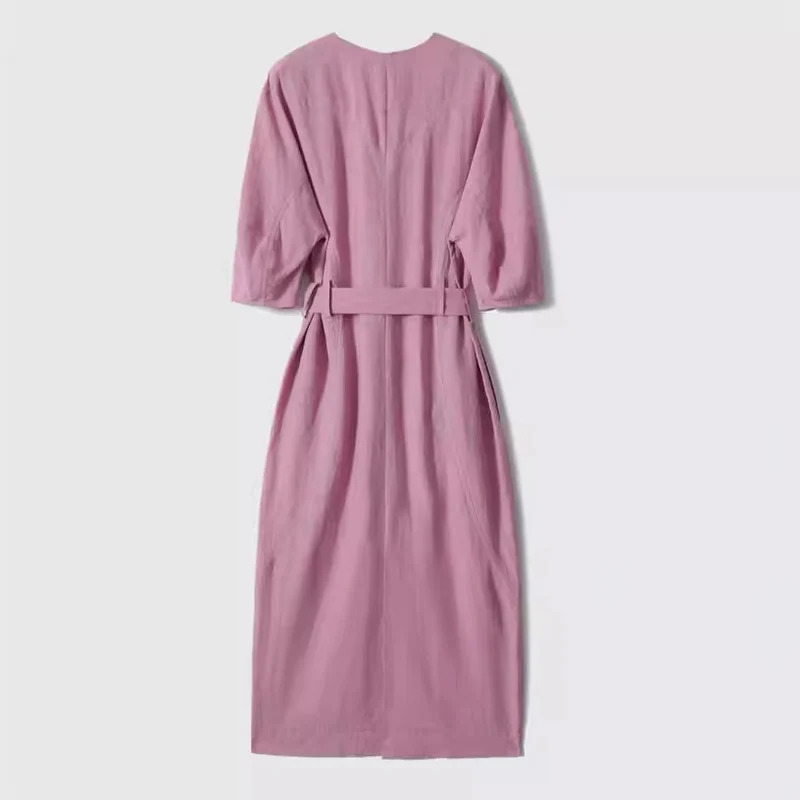 Damen Elegantes Midi-Kleid mit Gürtel Nord Taschen