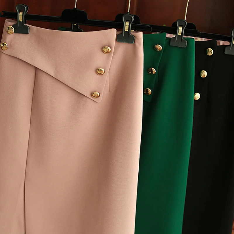 Damen Eleganter Midirock mit asymmetrischem Schnitt und Goldknöpfen Nord Taschen