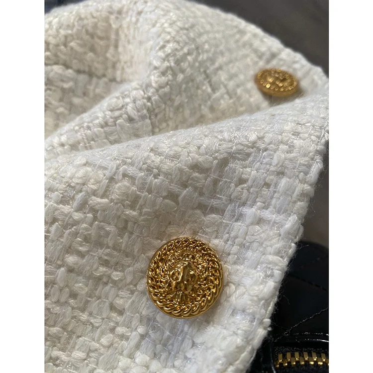Damen Eleganter Tweed Blazer mit goldenen Knöpfen Nord Taschen