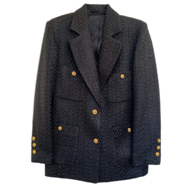 Damen Eleganter Tweed Blazer mit goldenen Knöpfen Nord Taschen