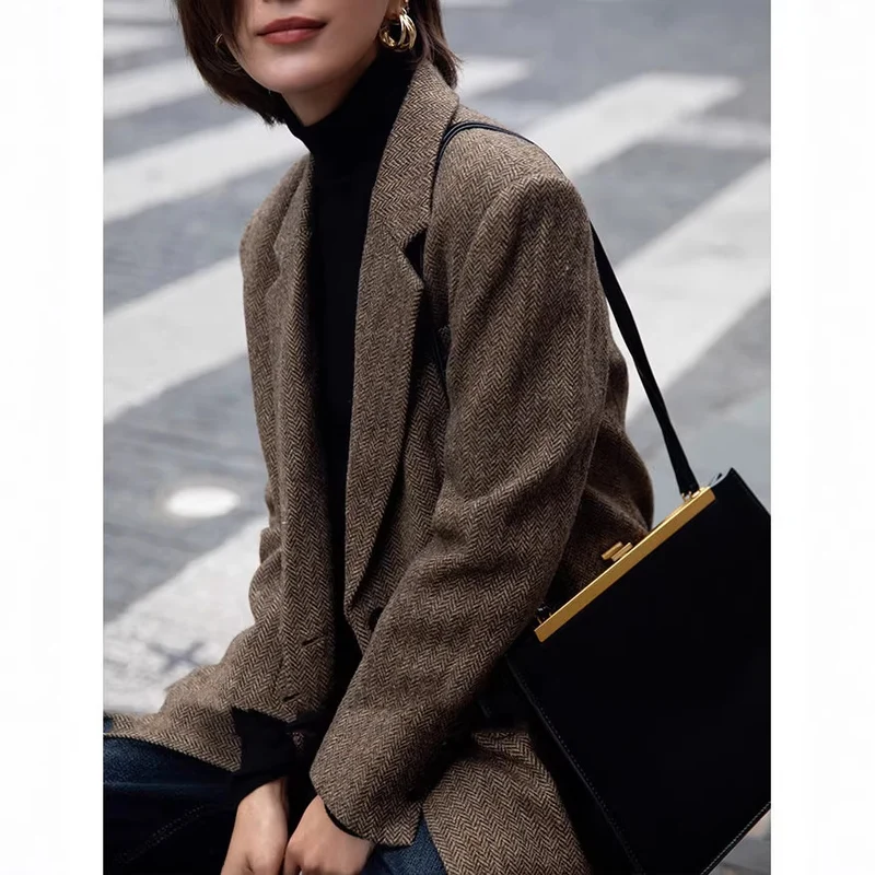 Damen Eleganter Tweed Blazer Nord Taschen