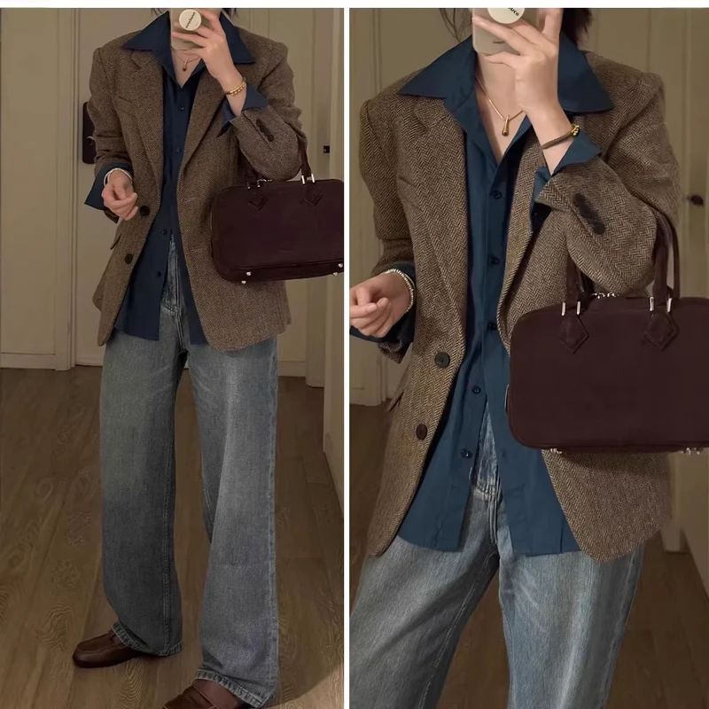 Damen Eleganter Tweed Blazer Nord Taschen