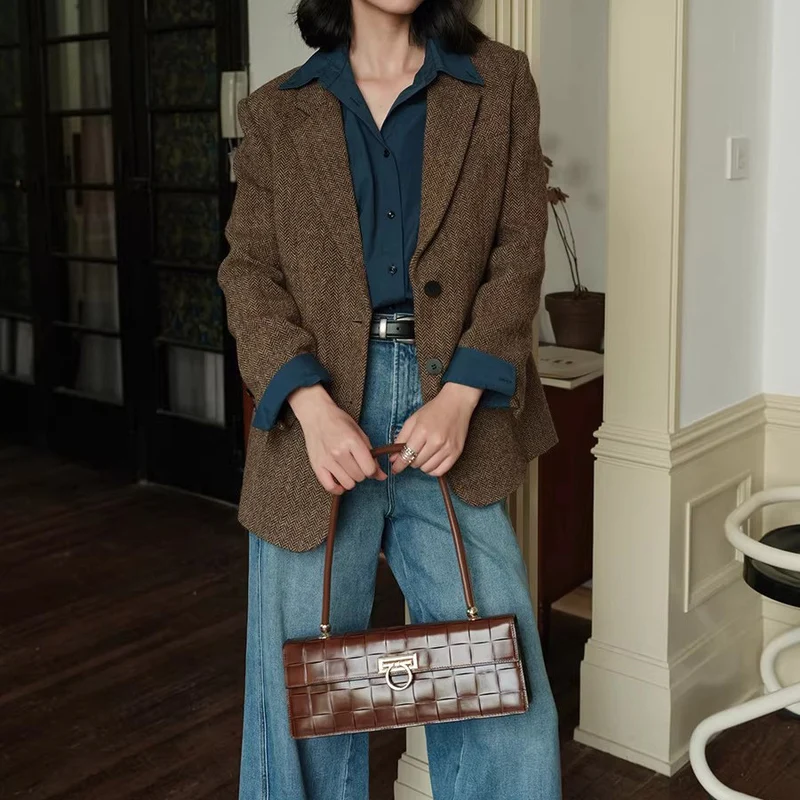 Damen Eleganter Tweed Blazer Nord Taschen
