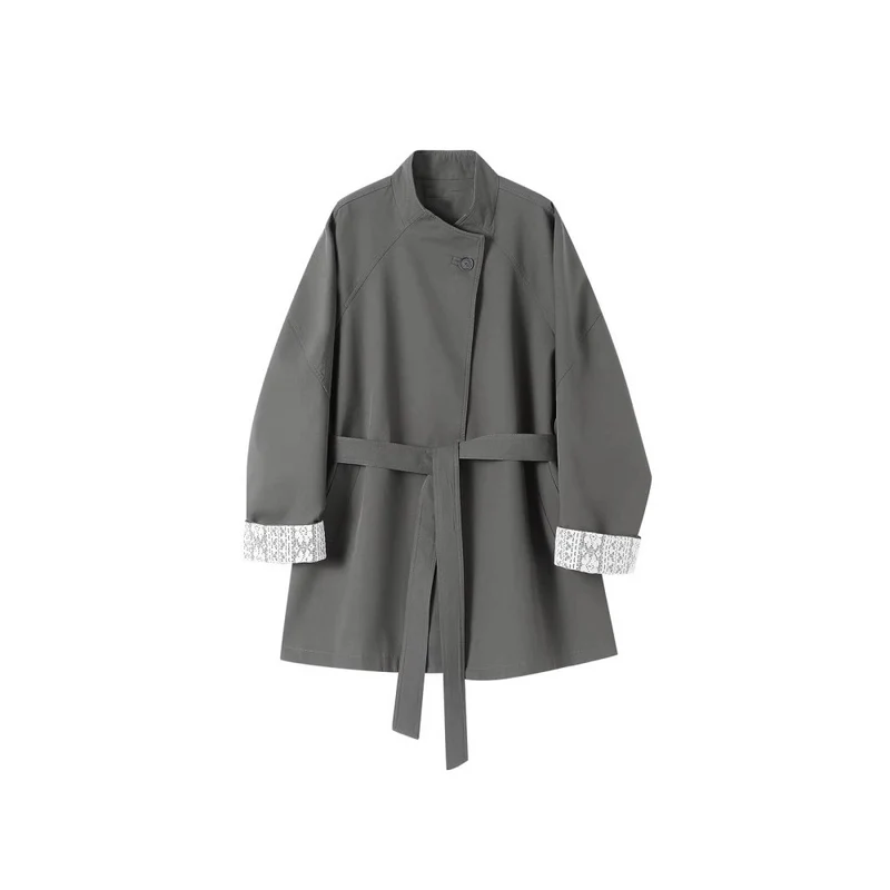 Damen Eleganter Trenchcoat mit Taillengürtel und Kontrastärmel Nord Taschen