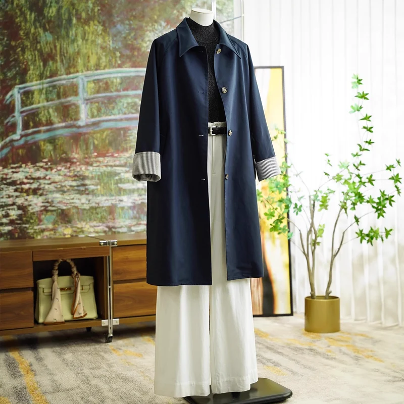 Damen Eleganter Trenchcoat mit Kontrastdetails Nord Taschen