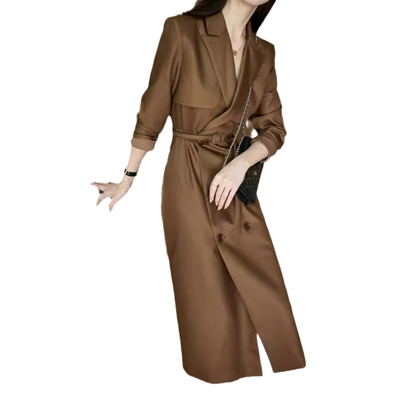 Damen Eleganter Trenchcoat mit doppelter Knopfleiste und Taillengürtel Nord Taschen