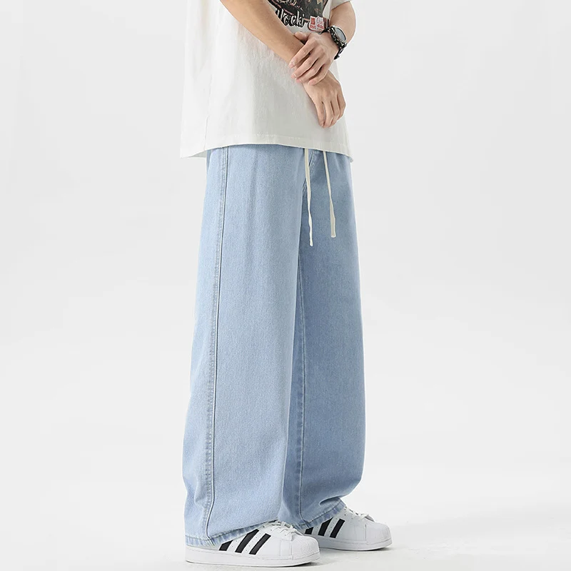 Herren Oversize Denim-Baggyhose mit Kordelzug und stonewashed Baumwollmix Nord Taschen
