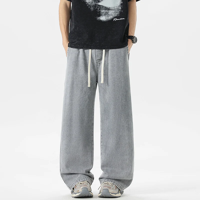 Herren Oversize Denim-Baggyhose mit Kordelzug und stonewashed Baumwollmix Nord Taschen