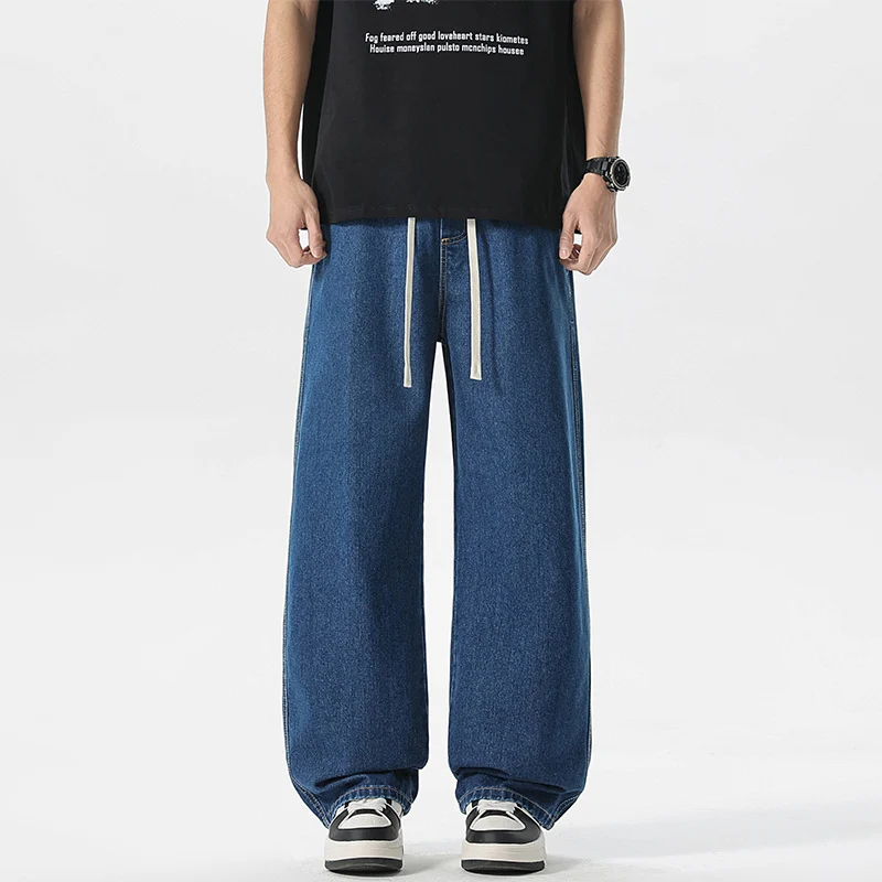 Herren Oversize Denim-Baggyhose mit Kordelzug und stonewashed Baumwollmix Nord Taschen