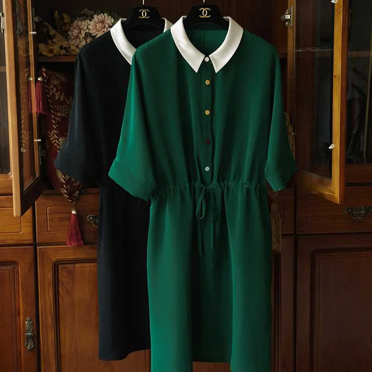 Damen Elegantes Kurzarmkleid mit Taillengürtel Nord Taschen