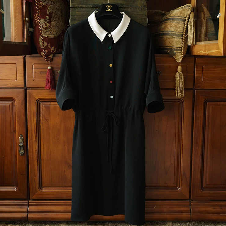 Damen Elegantes Kurzarmkleid mit Taillengürtel Nord Taschen