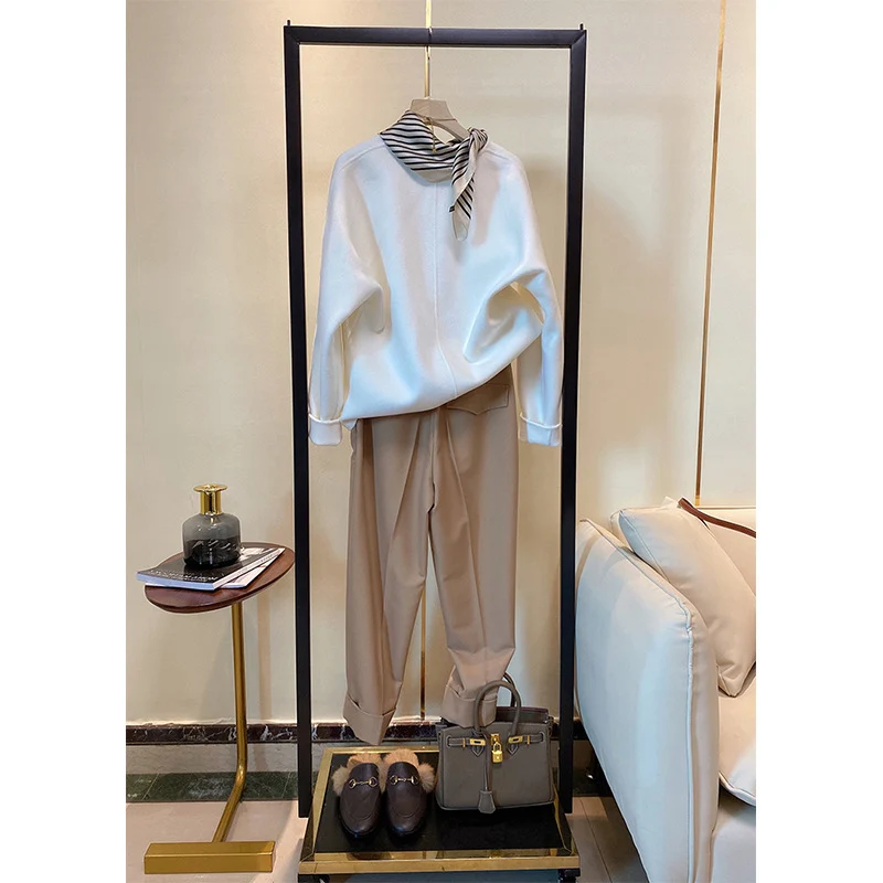 Damen Elegante und hoch taillierte Stoffhose mit breitem Bein Nord Taschen