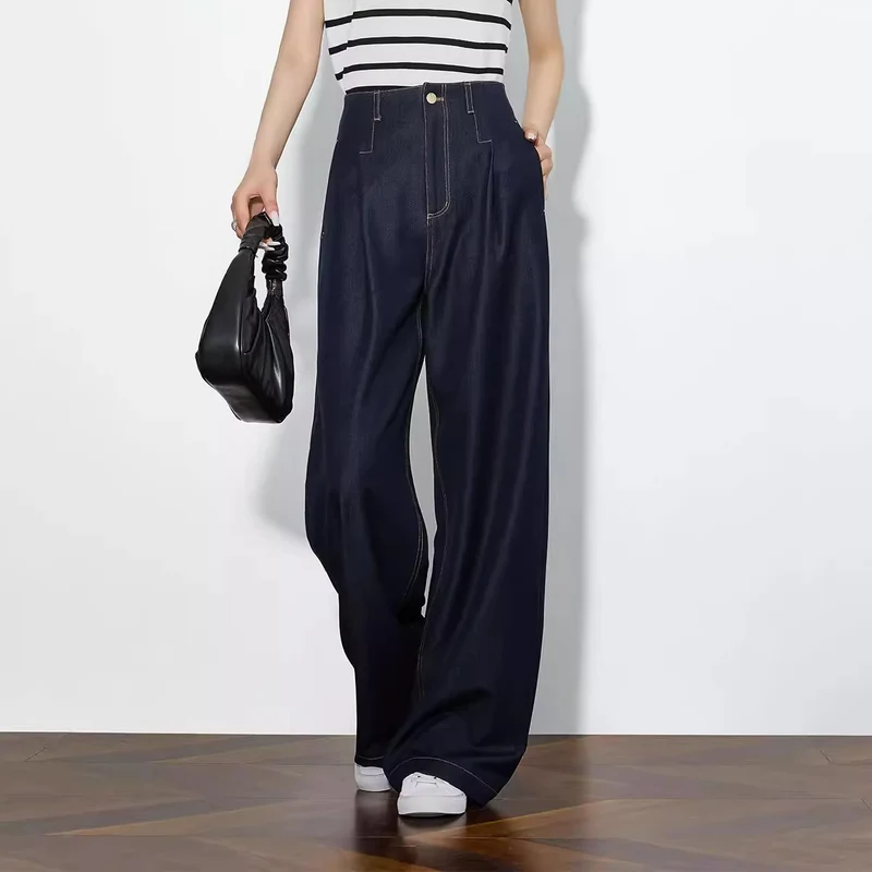 Damen Elegante Hohe Taillierte Wide-Leg Jeans Nord Taschen