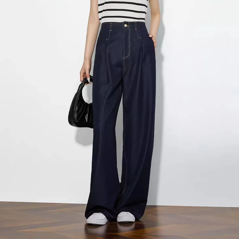 Damen Elegante Hohe Taillierte Wide-Leg Jeans Nord Taschen