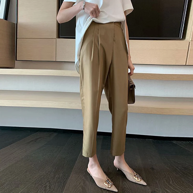 Damen Elegante Hochtaillierte Stoffhose Nord Taschen