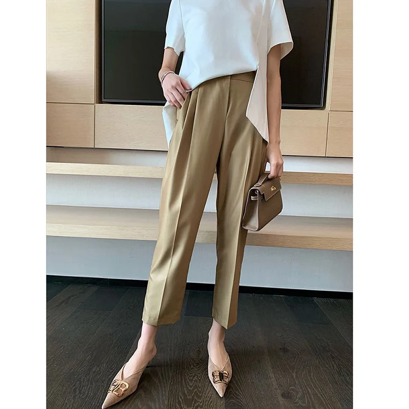 Damen Elegante Hochtaillierte Stoffhose Nord Taschen