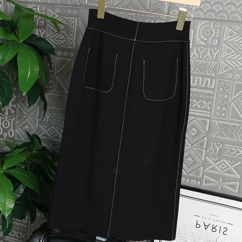 Damen Eleganter Midi-Rock mit Schlitzen Nord Taschen