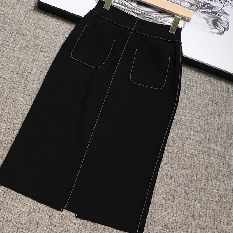 Damen Eleganter Midi-Rock mit Schlitzen Nord Taschen