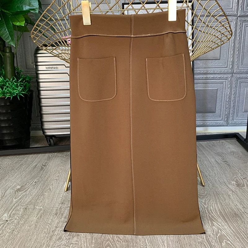 Damen Eleganter Midi-Rock mit Schlitzen Nord Taschen