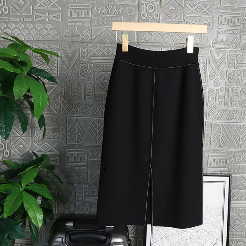 Damen Eleganter Midi-Rock mit Schlitzen Nord Taschen
