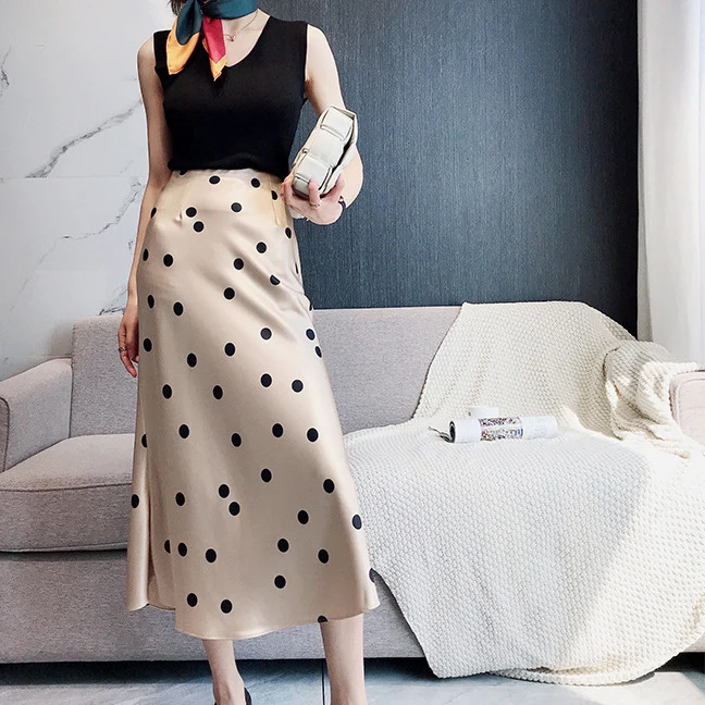 Damen Eleganter Maxirock mit Polka-Dots Nord Taschen