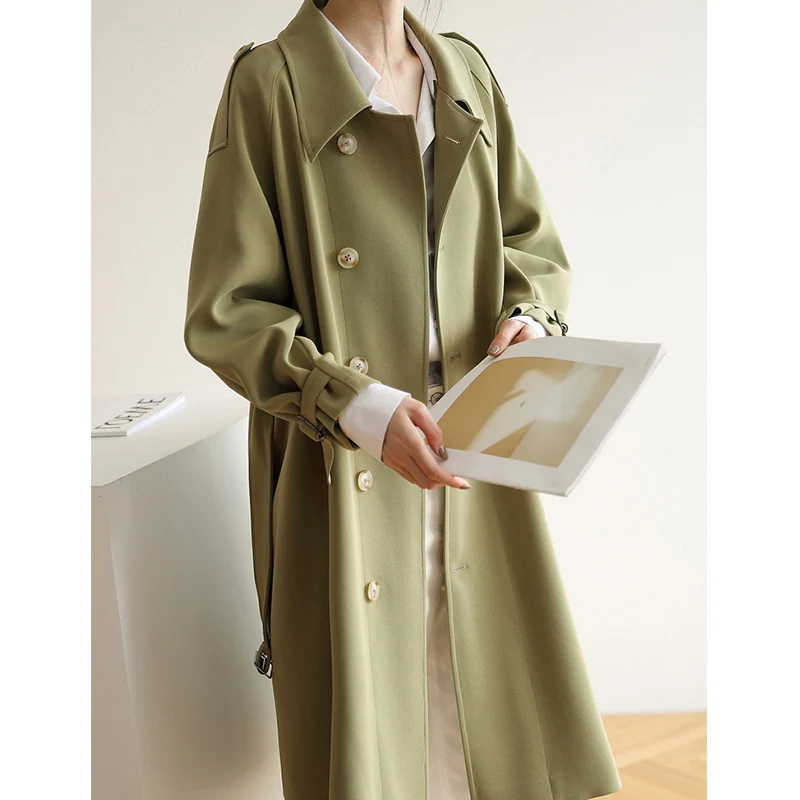 Damen Eleganter Trenchcoat mit breitem Kragen Nord Taschen