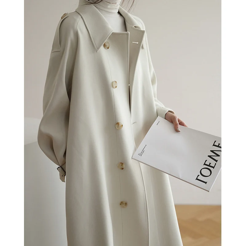 Damen Eleganter Trenchcoat mit breitem Kragen Nord Taschen