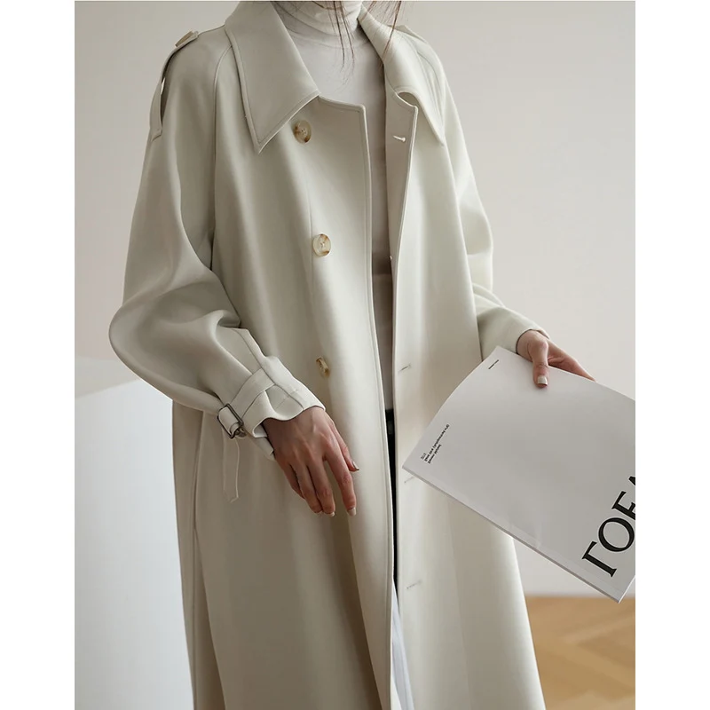Damen Eleganter Trenchcoat mit breitem Kragen Nord Taschen