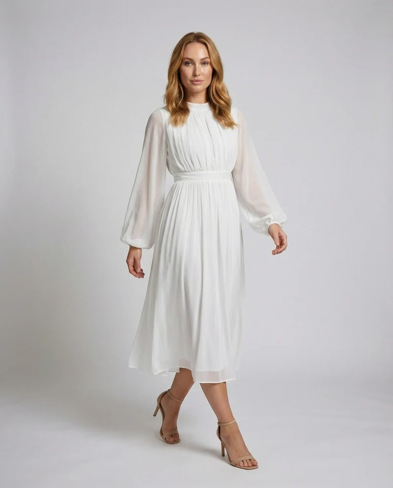 Damen Fließende Ballonärmel Chiffon Midaxi-Kleid