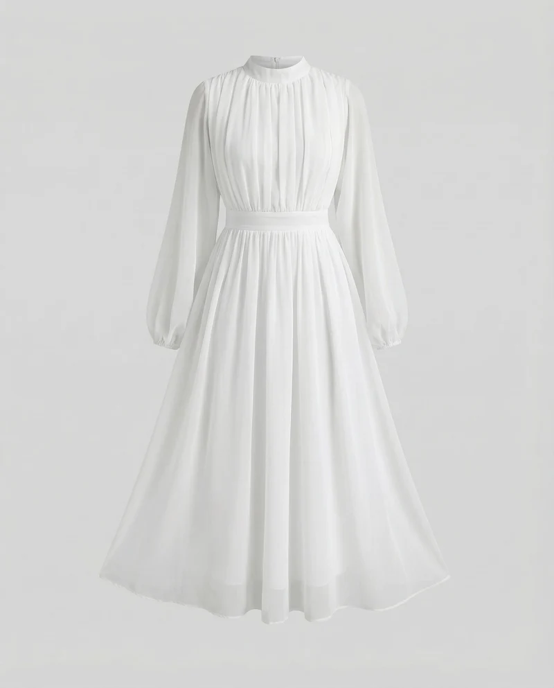Damen Fließende Ballonärmel Chiffon Midaxi-Kleid