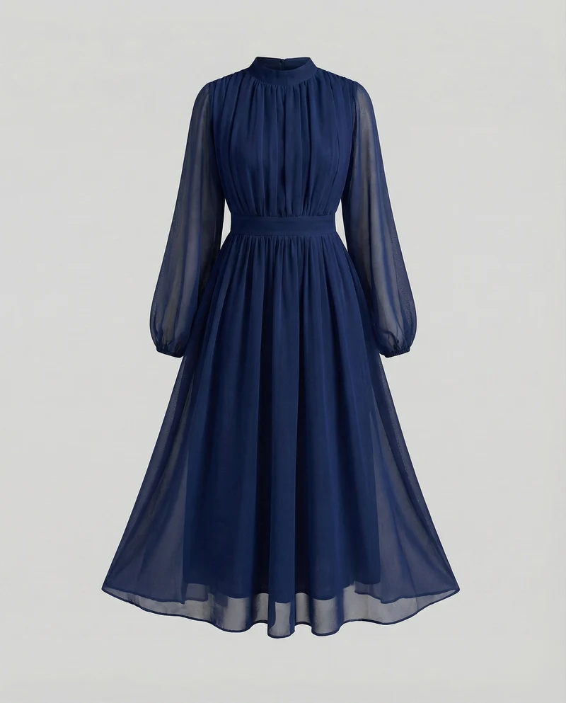 Damen Fließende Ballonärmel Chiffon Midaxi-Kleid