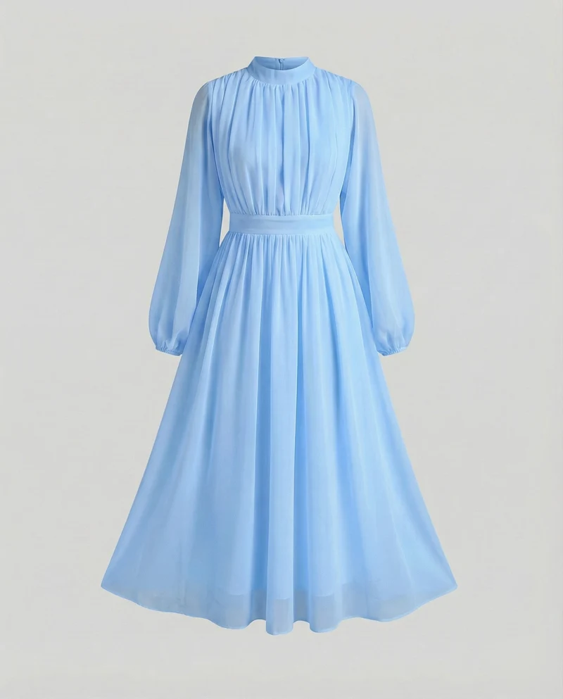 Damen Fließende Ballonärmel Chiffon Midaxi-Kleid